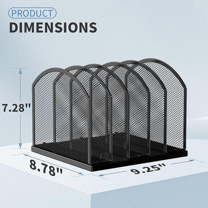 5-Section Vertical Desktop Organizer, 5-Section Mesh File Folder Stand Sorter for Office Home Classroom Organization (2, Black)