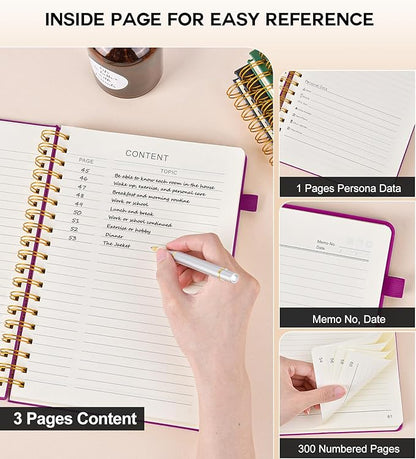 Spiral Notebook Journal for Women Men, 300 Numbered Lined Pages, College Ruled, A5 Hardcover Spiral Bound Notebook for School, Work, Note Taking Writing, Leather Spiral Journal Medium 5.9"x8.5"