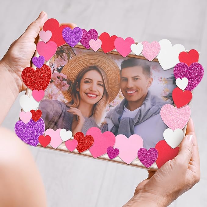 300 PCS Valentines Stickers, Heart Foam Valentine Decor, Self-Adhesive Heart Stickers, Glitter Matte Foam Hearts for Crafts Adults Valentine Stickers Wedding Birthday Cards DIY Crafts