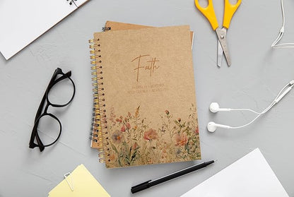 Faith Can Move Mountains Christian Notebook Journal - Inspirational Christian Gifts for Women, Bible Journal Notebooks for Note Taking, Bible Journaling Notebook, Spiral Notebook 5.5x8.3 Kraft Paper