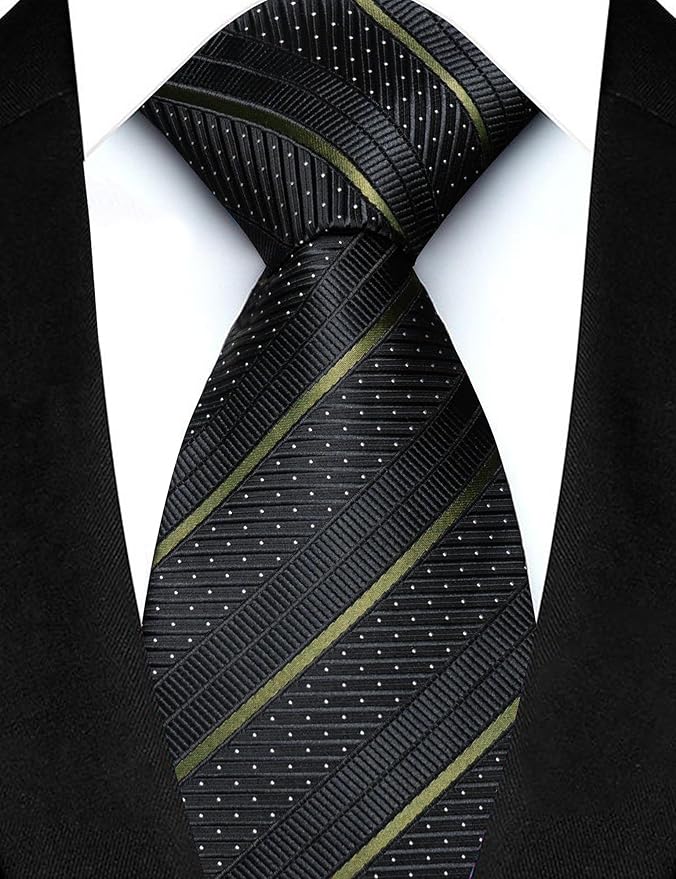 JEMYGINS Mens Striped Tie and Lapel Pin Necktie Pocket Square with Tie Clip Sets for Business Casual 4PCS