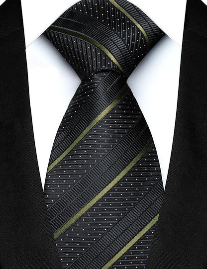 JEMYGINS Mens Striped Tie and Lapel Pin Necktie Pocket Square with Tie Clip Sets for Business Casual 4PCS