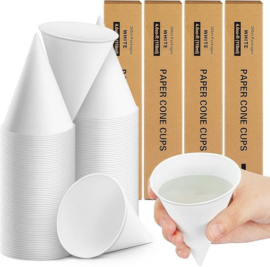 Roshtia 800 Pcs 4 oz Paper Cone Cups Thicken Disposable Cone Cups for Shaved Ice, Slushies Water Cooler Dispenser, White