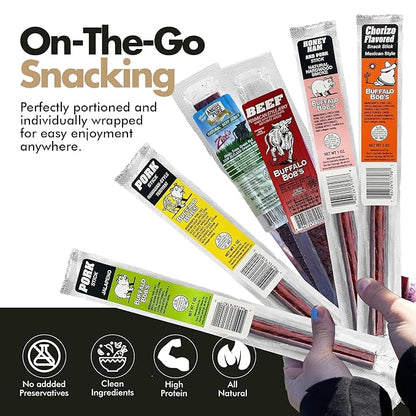 Buffalo Bob's Wild Game Meat Snacks (6 Pack), Beef Jerky Gift Set, Pork Jerky Sampler Variety, Snack Baskets for Men, Premium Gifts for Dad, Meat Gift Box, Assorted Snacks for Men | Traditional Pack