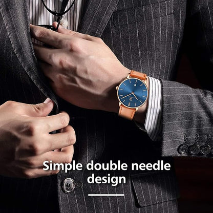 L LAVAREDO Watch for Men, Extremely Thin Mens Watches Minimalist Analog Men's Leather Wrist Watches with Time/Date, Birthday Gift for Men Boyfriend