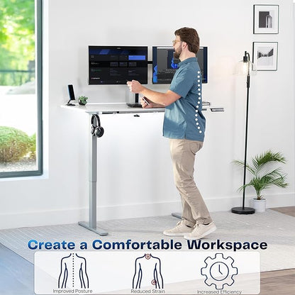 VIVO Electric Dry Erase 60 x 24 in Standing Desk, Memory Height Adjustment, 1B Series, White Marble Pattern Top, Gray Frame, DESK-KIT-1G6WM