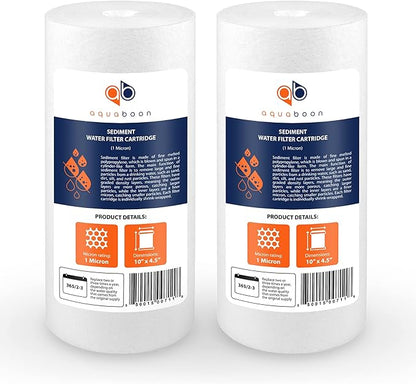 Aquaboon Whole House 1 Micron Water Filter 10 x 4.5 Against Sediment Water Filter Cartridge Replacement Compatible with DGD-5005, AP810, 2-Pack