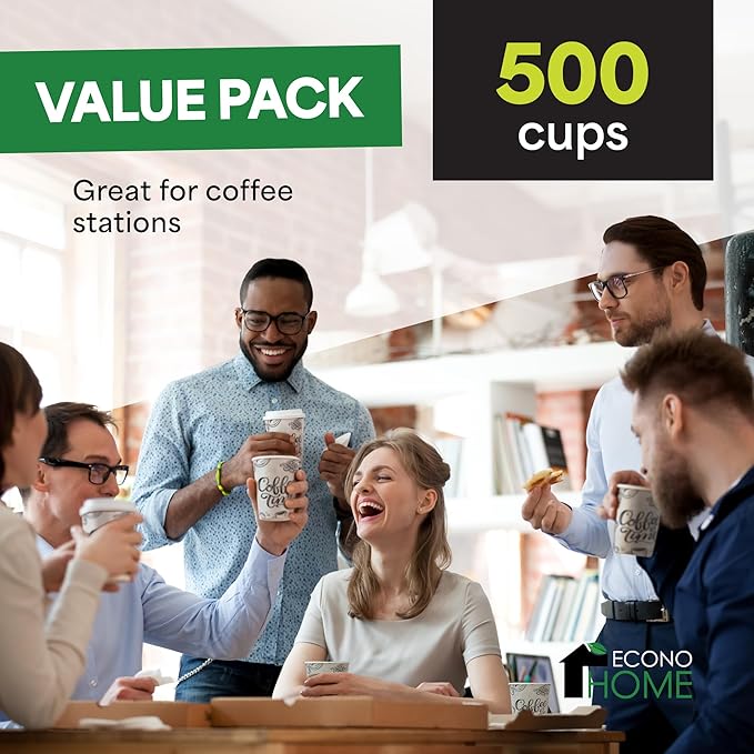 EconoHome 12 oz 500 Pack Disposable Coffee Paper Cups - Paper Cups for Hot and Cold Drinks, Tea, Water, and Juice