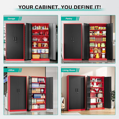 Wide & Deep Metal Storage Cabinet with 6 Shelves,72" Tall Red Garage Storage Cabinet with Lock,Metal Cabinets with Locking Doors,Lockable Steel Cabinets for Home,Office,Shop,Garage,72x36x18