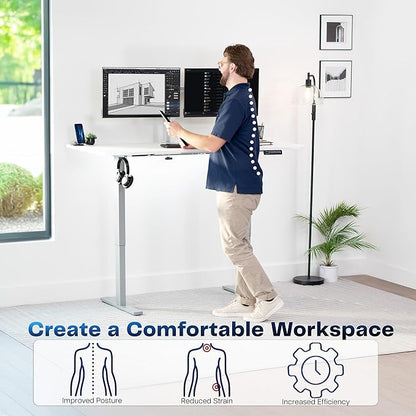 VIVO Electric 63 x 32 in Standing Desk, Memory Height Adjustment, 1B Series, White Top Gray Frame, DESK-KIT-1G1W