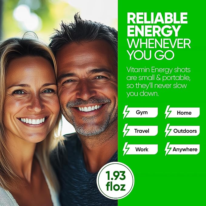 Vitamin Energy Workout+ Extra Strength Energy Shot Sour Apple 12 Pack, 260mg Natural Caffeine, Pre-Workout, B-Vitamins, Minerals, Endurance & Performance, Zero Sugar, Gluten-Free, Vegan, 1.93 fl oz