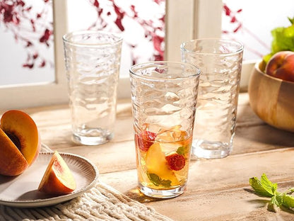 Glaver's Hammered Glass Cups. Cocktail Drinking Glasses Set of 6 Tall Kitchen Glasses, 17 oz Water Glassware For Bar, Juice, Beer, Iced Tea, Everyday Cordial Glasses Drinkware.