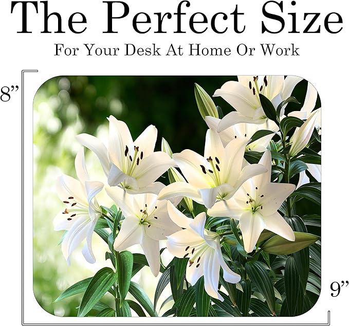 Floral Pattern Flower Mouse Pad Mat Mousepad for Desk Computer Laptop PC Gaming Home or Office Gift for Her Flowers (White Lily MP106)