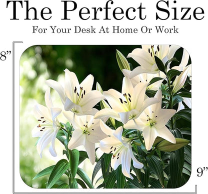 Floral Pattern Flower Mouse Pad Mat Mousepad for Desk Computer Laptop PC Gaming Home or Office Gift for Her Flowers (White Lily MP106)