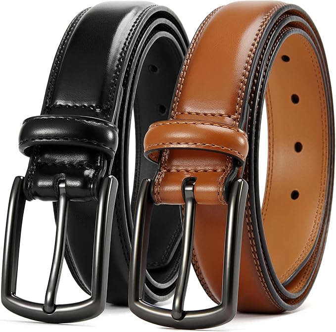 CHAOREN Leather Dress Belt Men 2 Pack - 1 3/8" Mens Belts for Work Business Casual Jeans