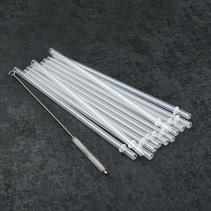ALINK 12-Pack Reusable Hard Plastic Clear Straws, 10.5 inch Long Tumbler Straws for 16 OZ 20 OZ 30 OZ Stanley, YETI, Starbucks Tumblers with Cleaning Brush