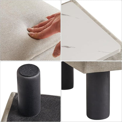 IBUYKE Storage Ottoman Footrest Stool with Linen Fabric, Rectangular, Flip Top Lid, Non-Slip Feet, Compact Design, Stylish and Functional, Linen RF-BD223