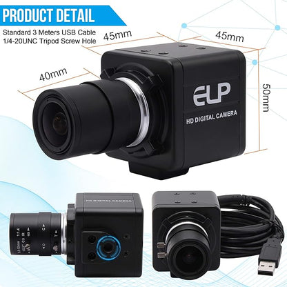 USB Camera 1080P High Speed 260fps 2.8-12mm 4X Optical Zoom Lens 2MP USB Webcam Manual Close up Zoom in and Out,UVC Computer Comference Golf Swing Camera for Raspberry Pi Windows Mac