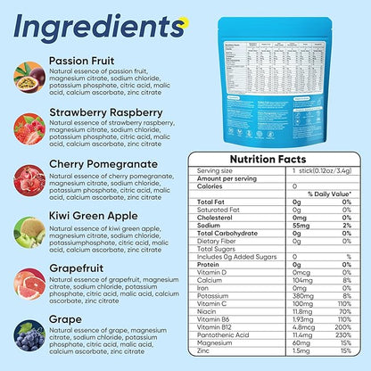 12 Sticks Electrolytes Powder Packets No Sugar Hydration Packets Electrolyte Liquid Daily IV Drink Mix with Strawberry Raspberry, Passion Fruit, Kiwi Green Apple, Cherry Pomegranate, Grape, Grapefruit