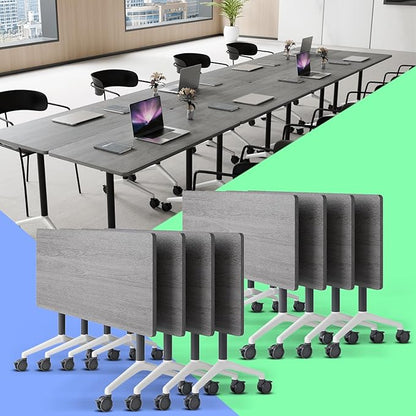 Conference Table,Folding Conference Table with Silent Wheels,Rectangular Business Conference Room Table,for Reception Offices Classrooms Meeting Training Room (8, Grey, 70.8in)