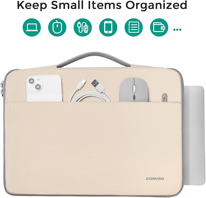 DOMISO 15.6 inch Laptop Case Sleeve Protective Cover Compatible with 16 inch MacBook Pro M4 M3 M2/Pro Max,15.6-16 inch HP Dell ASUS Lenovo Chromebook,Waterproof Computer Cases Bag with Handle,Beige