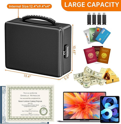 ENGPOW Fireproof Document Box with Lock, Fireproof Water Resistant Heat Insulated Safe Box Hard Case with Fireproof Zipper, Portable Home Office Travel File Organizer for Important Documents and More
