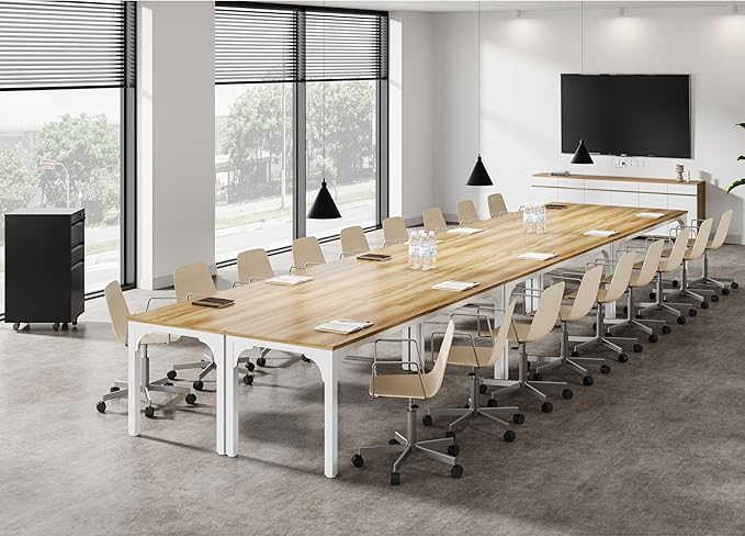 6.56 FT Conference Table, Super Sturdy Large Rectangle Meeting Seminar Table for 8 Person, Long Business Tables, 1 Pc Light Walnut