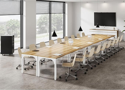 6.56 FT Conference Table, Super Sturdy Large Rectangle Meeting Seminar Table for 8 Person, Long Business Tables, 1 Pc Light Walnut