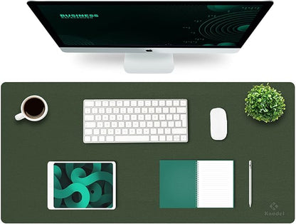 K KNODEL PU Leather Desk Mat – Large Mouse & Keyboard Pad, Dual-Sided Desk Protector, 35.4×17" (Dark Green)