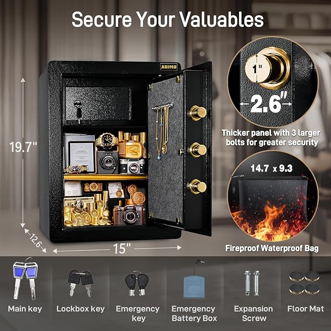 ADIMO Safe, 2.1 Cuft Heavy Duty Steel Home Safe Box with Digital Keypad&Key Lock, Built-In Lockable Cabinet, Hidden Money Box Storage for Document Jewelry w/Fireproof Waterproof Bag Home Office
