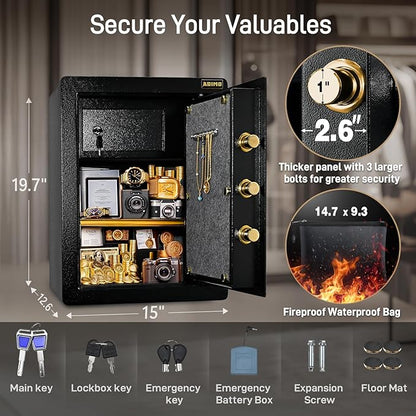 ADIMO Safe, 2.1 Cuft Heavy Duty Steel Home Safe Box with Digital Keypad&Key Lock, Built-In Lockable Cabinet, Hidden Money Box Storage for Document Jewelry w/Fireproof Waterproof Bag Home Office