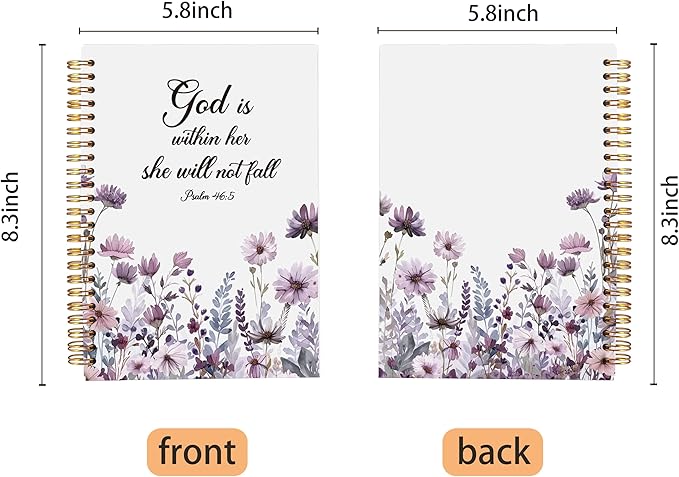 Christian Notebook for Women, Christian Art Gifts Journal, Prayer Journal for Women, Bible Journaling Notebook, PSALM 46:5 God is Within Her She Will Not Fall Floral Spiral Notebook 5.5x8.3