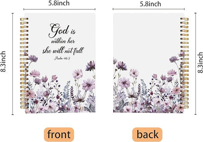 Christian Notebook for Women, Christian Art Gifts Journal, Prayer Journal for Women, Bible Journaling Notebook, PSALM 46:5 God is Within Her She Will Not Fall Floral Spiral Notebook 5.5x8.3