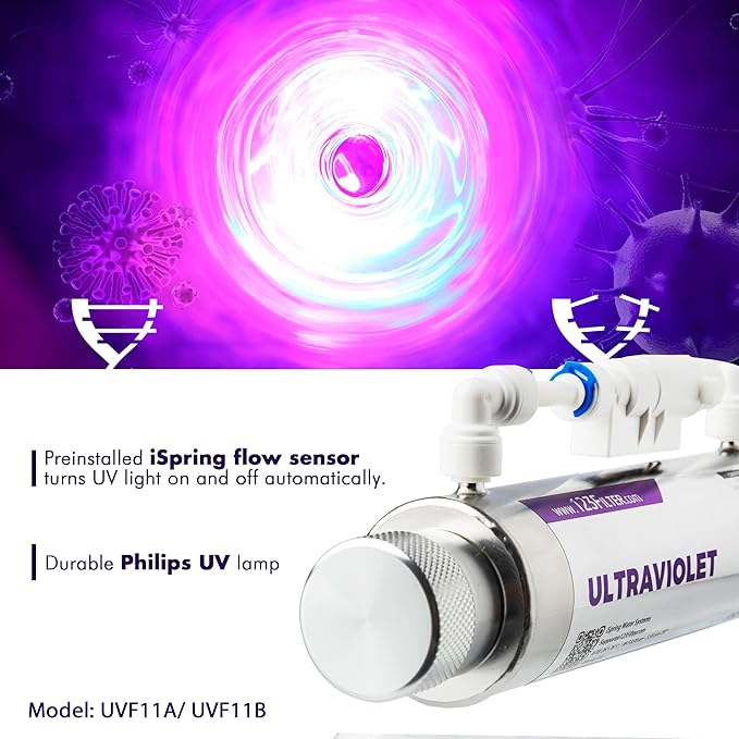 iSpring UVF11A UV Ultraviolet Light Water Filter with Smart Flow Control Switch 11W, 110V, 10-INCH