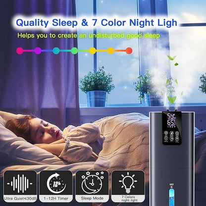 Smart Humidifiers Large Room Bedroom Home, 2.11Gal(8L) Quiet Top Fill Cool Mist Humidifier, Smart App & Remote Control, 3 Speed Humidifier with 360° Nozzle, Humidity Setting for Baby Office(Blue)