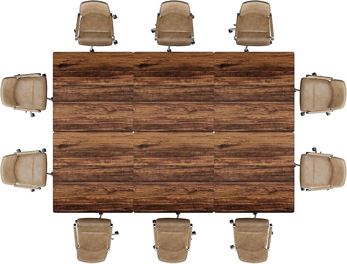 Tribesigns 31.5" Square Conference Table Set of 6, 8 ft Industrial Office Meeting Table for 8-10 People, Business Podcast Furniture with Metal Base for Small Spaces, Office Conference, Brown & Black