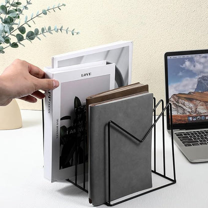 4 Sets File Folder Holder, Wire Desk File Organizer/Rack/Stand, Anti-Scratch/Rusty Iron File Holder for Desk/Clipboard Holder for Office, Home, School(Black, 8 Sections)