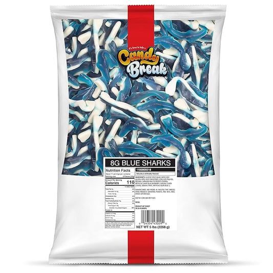 Candy Break Fruity & Sweet Blue Sharks 5 lbs Share Size Bag - Chewy Gummy Bulk Candy Pack - Snacks for Kids & Grown Ups Share Size Bag