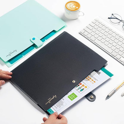 Sooez Expanding File Folder, Letter Size Accordion File Organizer, 5 Pocket Folders for Documents, Cute Folder with Labels, Portable Paper Organizer for School Office Supplies, A4 Size, Sky Blue