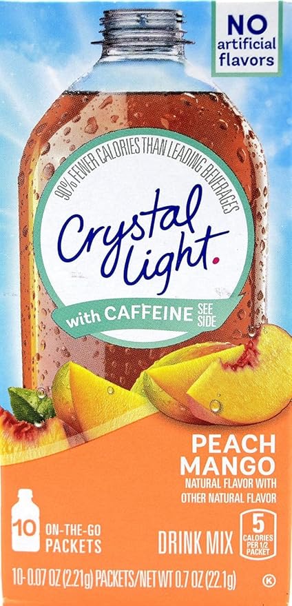 Crystal Light On The Go Peach Mango With Caffeine Drink Mix, 10-Packet Box (Pack of 7)