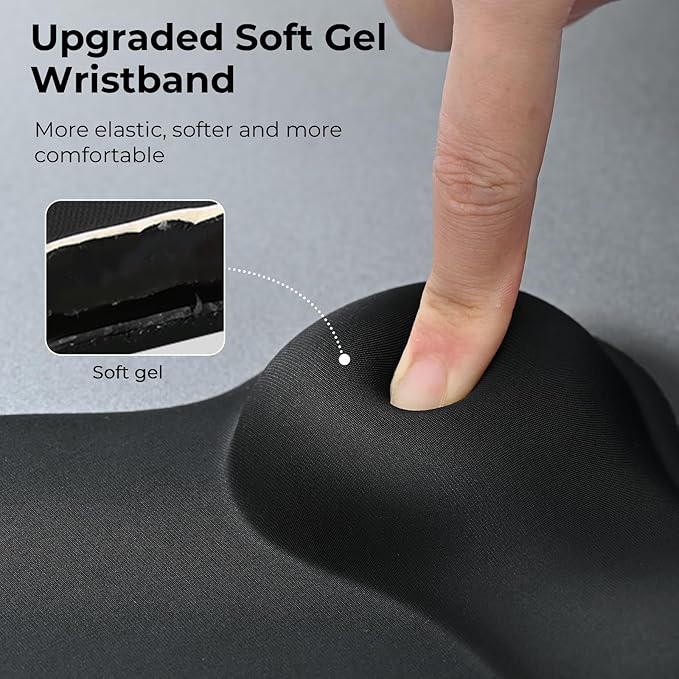 EooCoo Mouse Pad with Contoured Wrist Support to Stabilize Wrist and Relieve Pain, Large Ergonomic Mousepad with Gel Filling, Non Slip PU Base Smooth Lycra Surface for Office, Home