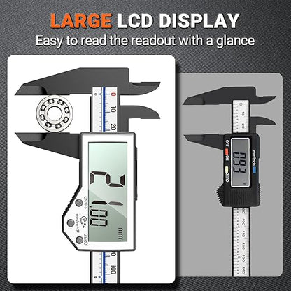 Preciva 6 Inch Digital Caliper, High Precision Measuring Tool with Large LCD Screen,Inch/Metric/Fraction Conversion, Auto-Off Feature, Vernier Caliper for DIY and Household