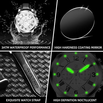 Mens Watches Luxury Dress Waterproof Leather Watch with Date Day Analog Quartz Large Number Wrist Watch Casual Classic Luminous Scales Big Face Easy Read Reloj para Hombre