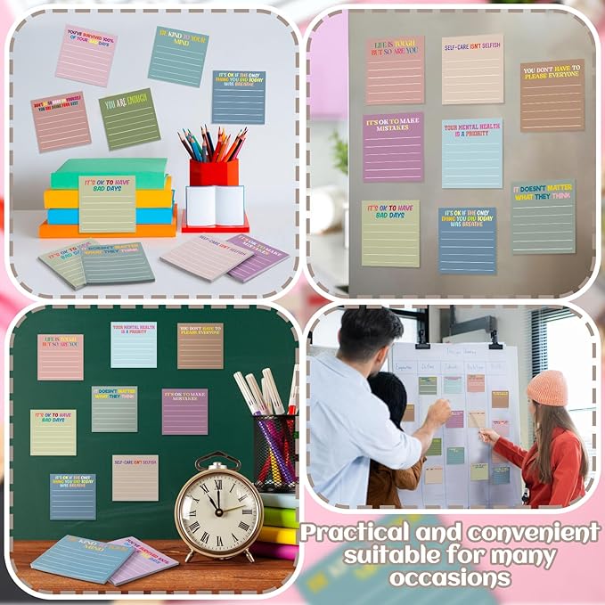 Yinder 24 Pcs Inspirational Sticky Notes Christmas Stocking Stuffers Motivational Sticky Notes Pad Employee Appreciation Gift Bulk for Teacher Nurse Coworker Office 3 x 3'' (Health,Morandi Color)