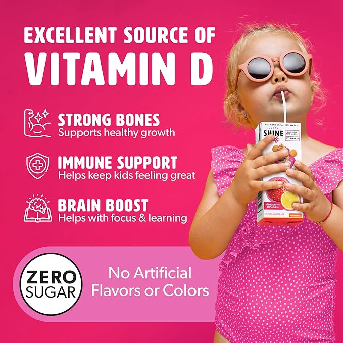 ShineWater Kids x Paw Patrol Vitamin D Strawberry Lemonade Juice Boxes | No Added Sugar | Naturally Flavored Drink for Kids | Vegan Gluten Free Hydration | 32 Pack