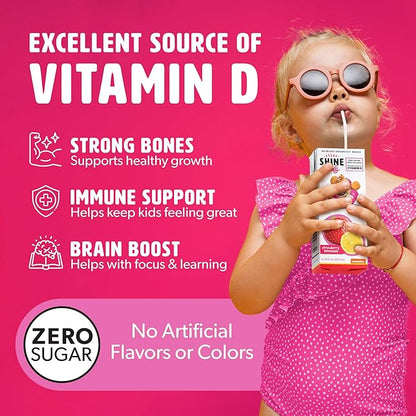 ShineWater Kids x Paw Patrol Vitamin D Strawberry Lemonade Juice Boxes | No Added Sugar | Naturally Flavored Drink for Kids | Vegan Gluten Free Hydration | 32 Pack