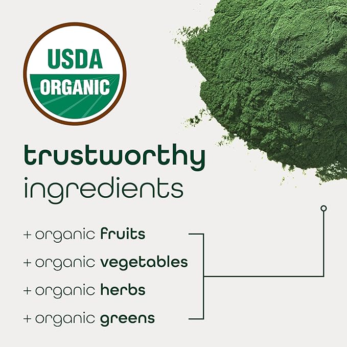 Zena Nutrition Organic Super Greens Powder, 70+ Superfoods, 0 Sugar, 3g Fiber, Spirulina, Chlorella, Mushrooms, Prebiotics/Probiotics, Digestive Enzymes, Gut Health, Mixed Berry, 30 Drink Mix Packets