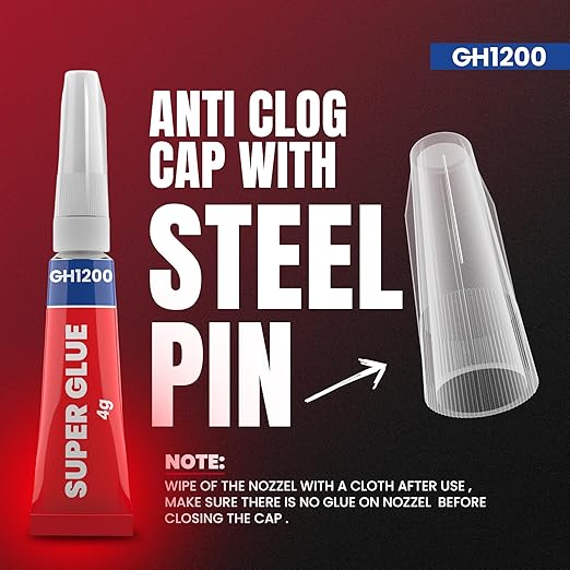 GH1200 - Super Glue for All Purpose - 4 Gram x 16 PCs Super Fast, Thick & Strong Adhesive Superglue - Cyanoacrylate Glue for Hard Plastics, DIY Craft, Ceramics, Frame, Leather, Metal Etc