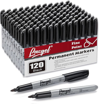 Permanent Markers Bulk, 120 Pack Fine Tip Black Permanent Markers, Waterproof Markers, Premium Smear Proof Pens, Quick Drying, Office Supplies for School, Office, Home