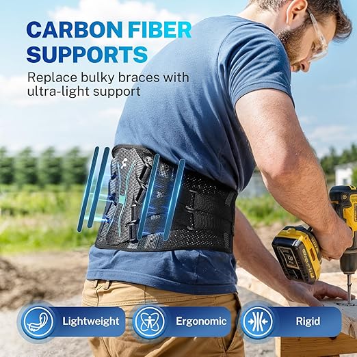 Back Brace for Women Men, Reinforced 3D Lumbar Support Pad, 4 Carbon Fiber Splints, Ultra-thin Air Mesh, Wear for Under Clothes, for Lower Back Pain Relief, Sciatica, Posture, Lifting, Size XXL